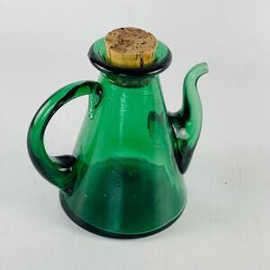 Vintage Green Glass Bottle Oil Cruet Pitcher Taiwan Republic of China  3 7/8” H